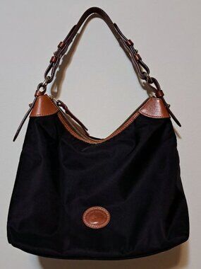 Dooney & Bourke Black Canvas Shoulder Bag With Adjustable Leather Strap